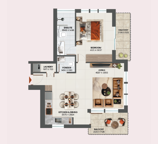 Sunvale 1 bedroom Type 3 floor plan